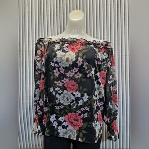 INC Black & Pink Floral Off-The-Shoulder Pullover Blouse Plus Size PS